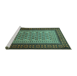 Sideview of Machine Washable Persian Turquoise Traditional Area Rugs, wshtr1766turq