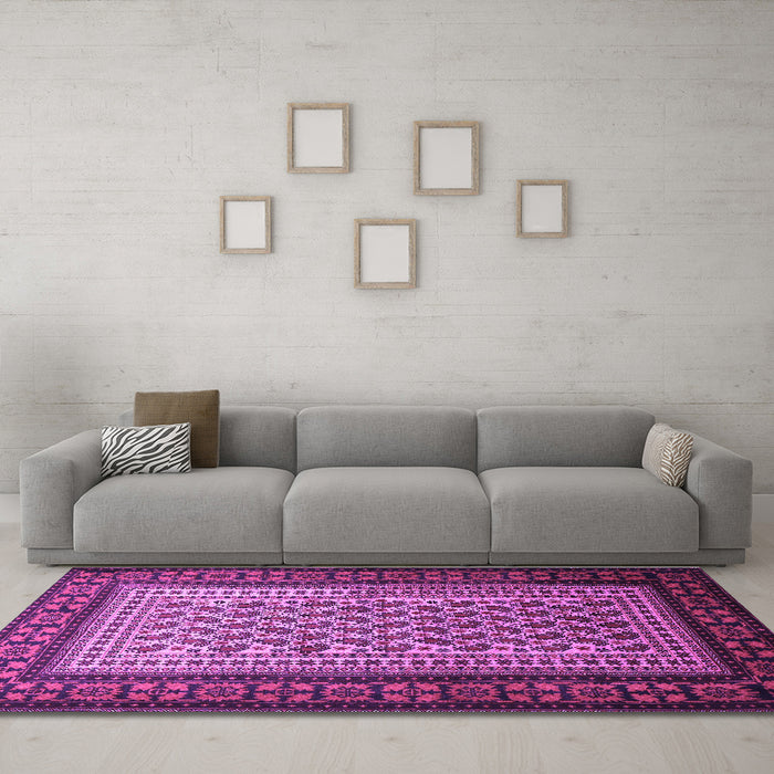 Machine Washable Persian Purple Traditional Area Rugs in a Living Room, wshtr1766pur