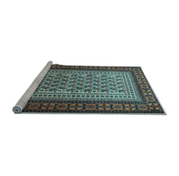 Sideview of Machine Washable Persian Light Blue Traditional Rug, wshtr1766lblu