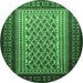 Round Machine Washable Persian Emerald Green Traditional Area Rugs, wshtr1766emgrn