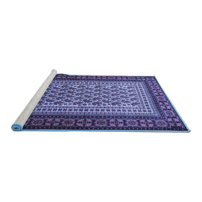 Sideview of Machine Washable Persian Blue Traditional Rug, wshtr1766blu