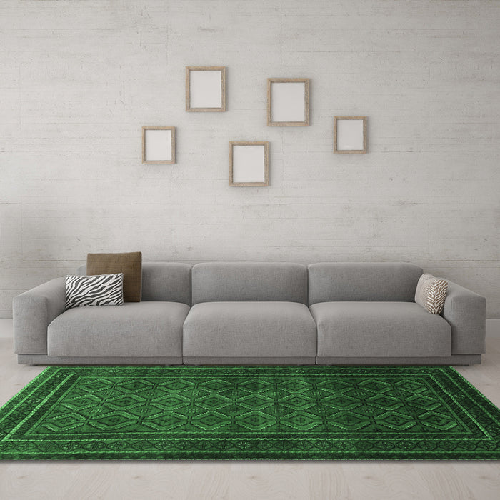 Machine Washable Southwestern Emerald Green Country Area Rugs in a Living Room,, wshtr1767emgrn