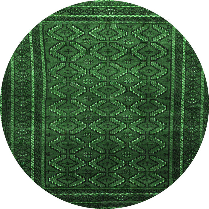Round Machine Washable Southwestern Emerald Green Country Area Rugs, wshtr1767emgrn