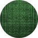 Round Machine Washable Southwestern Emerald Green Country Area Rugs, wshtr1767emgrn