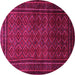 Round Machine Washable Southwestern Pink Country Rug, wshtr1767pnk