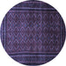 Round Machine Washable Southwestern Blue Country Rug, wshtr1767blu