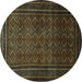 Round Machine Washable Southwestern Turquoise Country Area Rugs, wshtr1767turq