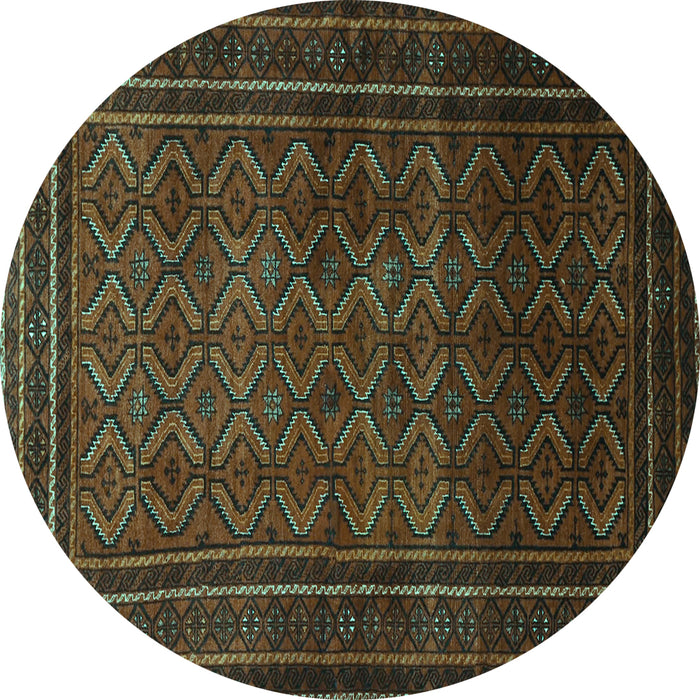 Round Southwestern Turquoise Country Rug, tr1767turq