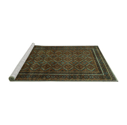 Sideview of Machine Washable Southwestern Turquoise Country Area Rugs, wshtr1767turq