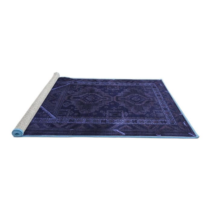 Sideview of Machine Washable Persian Blue Traditional Rug, wshtr1768blu