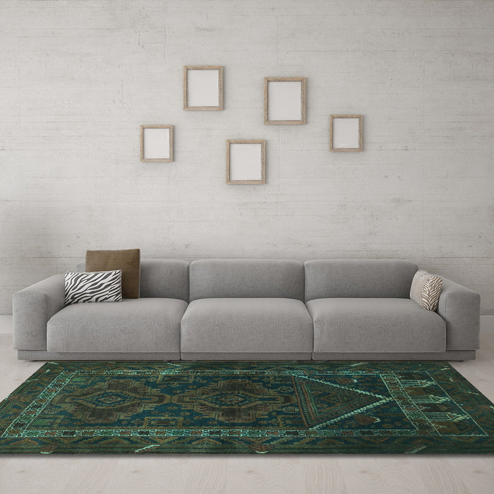 Machine Washable Persian Turquoise Traditional Area Rugs in a Living Room,, wshtr1768turq