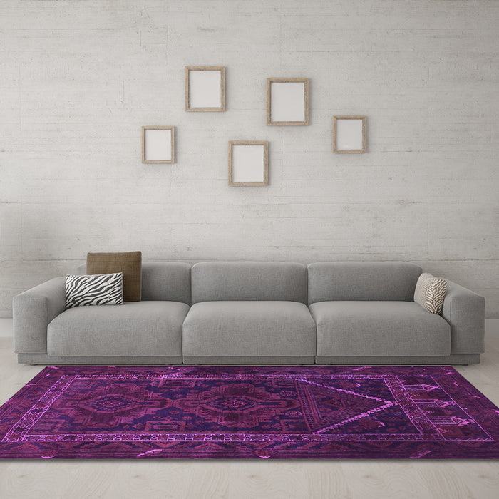 Machine Washable Persian Purple Traditional Area Rugs in a Living Room, wshtr1768pur