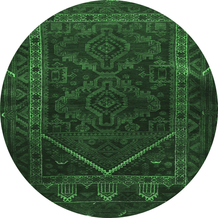 Round Persian Emerald Green Traditional Rug, tr1768emgrn