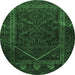 Round Persian Emerald Green Traditional Rug, tr1768emgrn