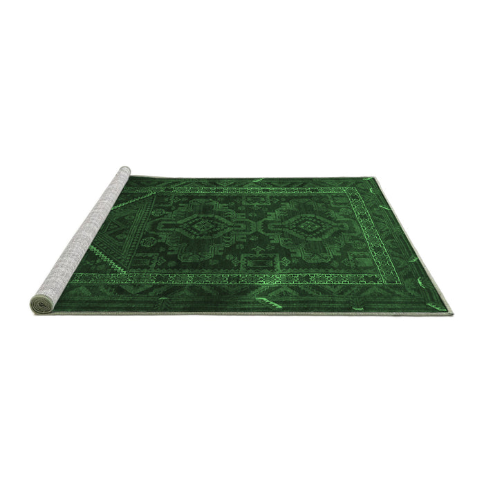 Sideview of Machine Washable Persian Emerald Green Traditional Area Rugs, wshtr1768emgrn