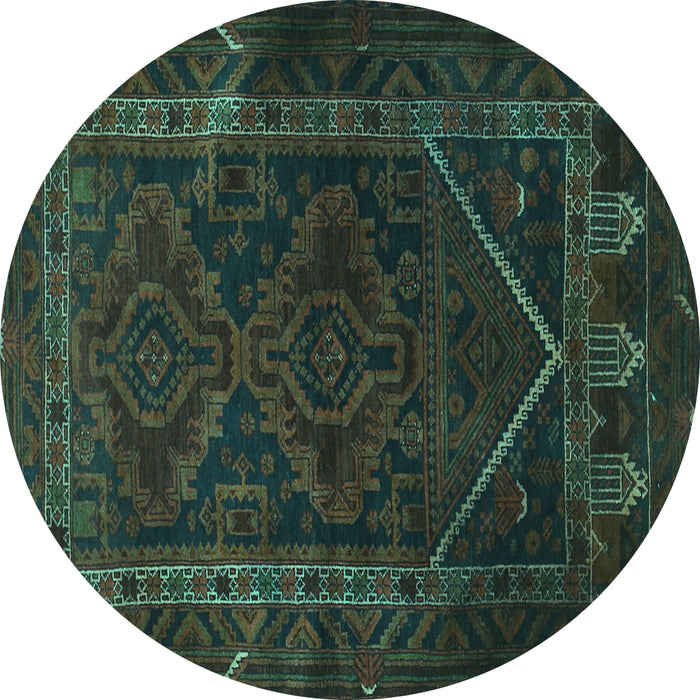 Round Persian Turquoise Traditional Rug, tr1768turq
