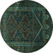 Round Persian Turquoise Traditional Rug, tr1768turq