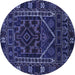 Round Machine Washable Persian Blue Traditional Rug, wshtr1769blu