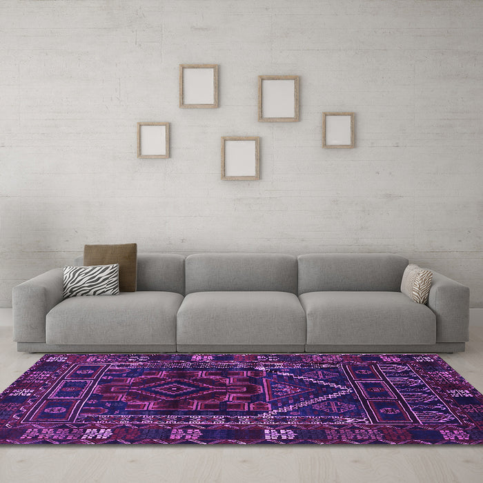 Machine Washable Persian Purple Traditional Area Rugs in a Living Room, wshtr1769pur