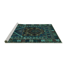 Sideview of Machine Washable Persian Turquoise Traditional Area Rugs, wshtr1769turq