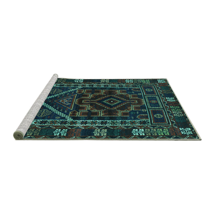 Sideview of Machine Washable Persian Turquoise Traditional Area Rugs, wshtr1769turq