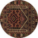 Round Machine Washable Persian Brown Traditional Rug, wshtr1769brn