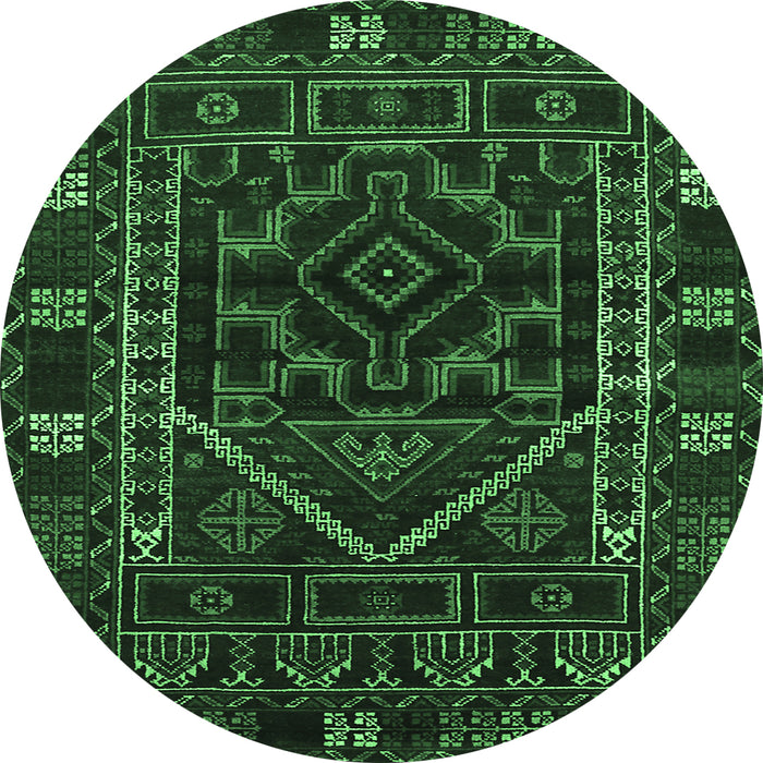 Round Machine Washable Persian Emerald Green Traditional Area Rugs, wshtr1769emgrn