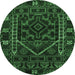 Round Machine Washable Persian Emerald Green Traditional Area Rugs, wshtr1769emgrn