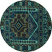 Round Machine Washable Persian Turquoise Traditional Area Rugs, wshtr1769turq