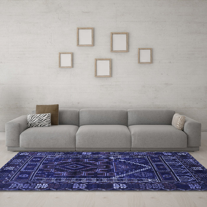 Machine Washable Persian Blue Traditional Rug in a Living Room, wshtr1769blu