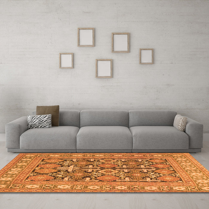 Machine Washable Persian Orange Traditional Area Rugs in a Living Room, wshtr176org