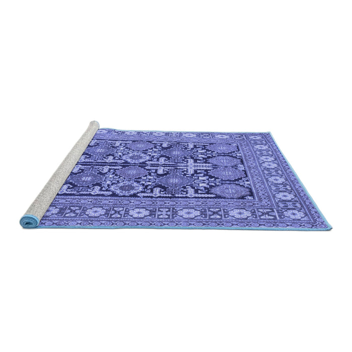 Sideview of Machine Washable Persian Blue Traditional Rug, wshtr176blu