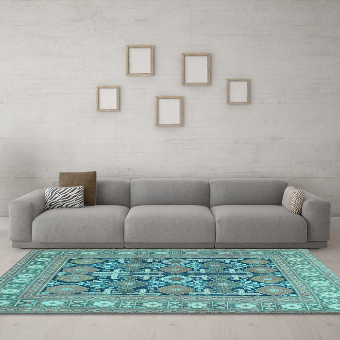 Machine Washable Persian Light Blue Traditional Rug in a Living Room, wshtr176lblu