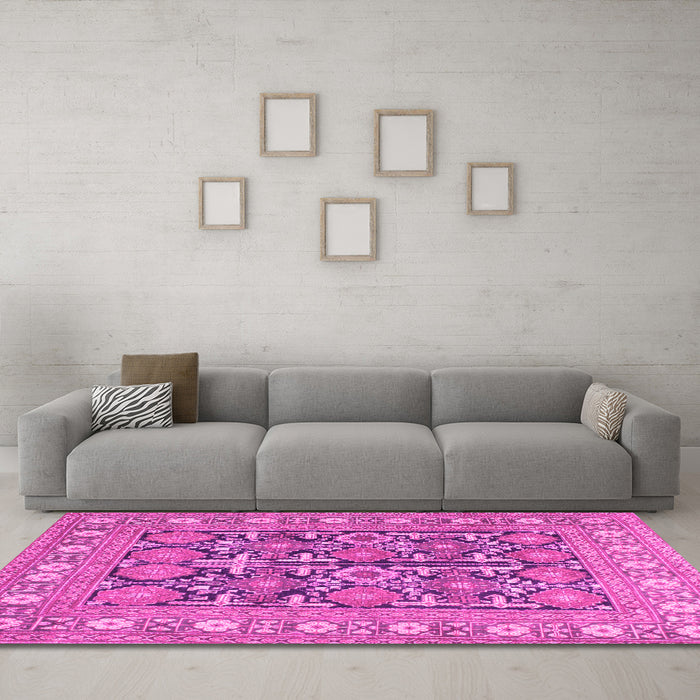 Machine Washable Persian Pink Traditional Rug in a Living Room, wshtr176pnk