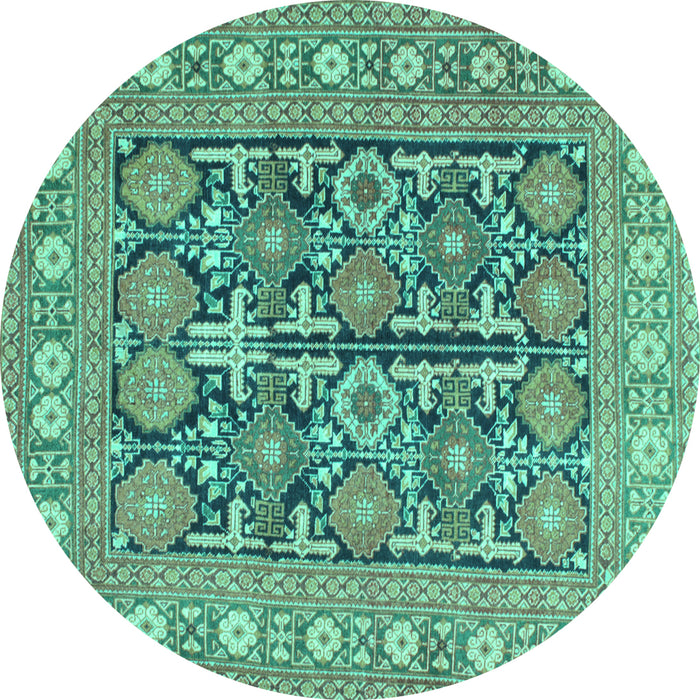 Round Machine Washable Persian Turquoise Traditional Area Rugs, wshtr176turq