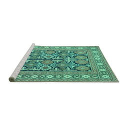 Sideview of Machine Washable Persian Turquoise Traditional Area Rugs, wshtr176turq
