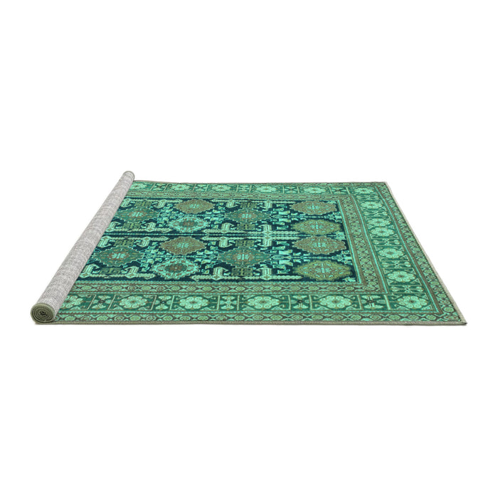 Sideview of Machine Washable Persian Turquoise Traditional Area Rugs, wshtr176turq