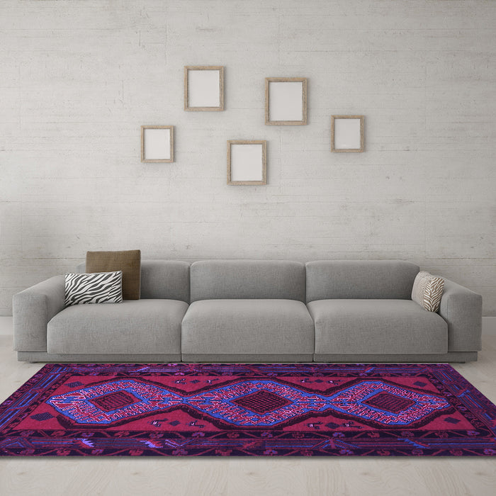 Machine Washable Persian Purple Traditional Area Rugs in a Living Room, wshtr1770pur