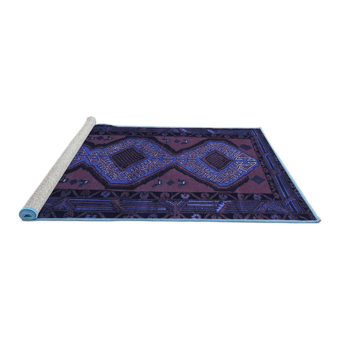 Sideview of Machine Washable Persian Blue Traditional Rug, wshtr1770blu