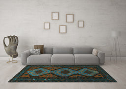 Machine Washable Persian Turquoise Traditional Area Rugs in a Living Room,, wshtr1770turq
