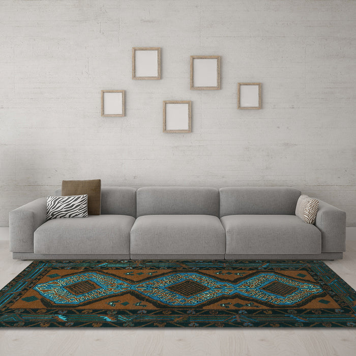 Machine Washable Persian Turquoise Traditional Area Rugs in a Living Room,, wshtr1770turq