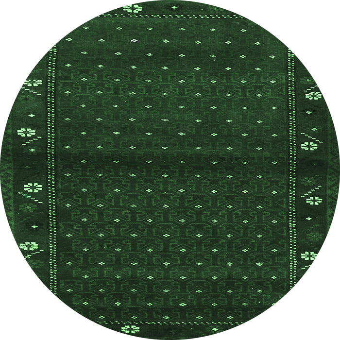 Round Machine Washable Southwestern Emerald Green Country Area Rugs, wshtr1771emgrn