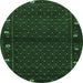 Round Machine Washable Southwestern Emerald Green Country Area Rugs, wshtr1771emgrn