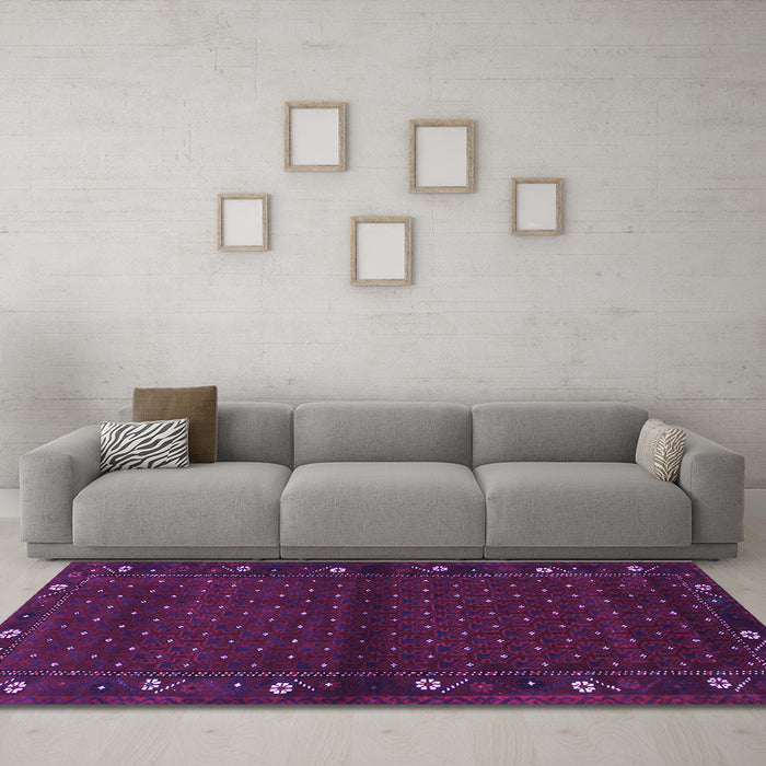 Machine Washable Southwestern Purple Country Area Rugs in a Living Room, wshtr1771pur
