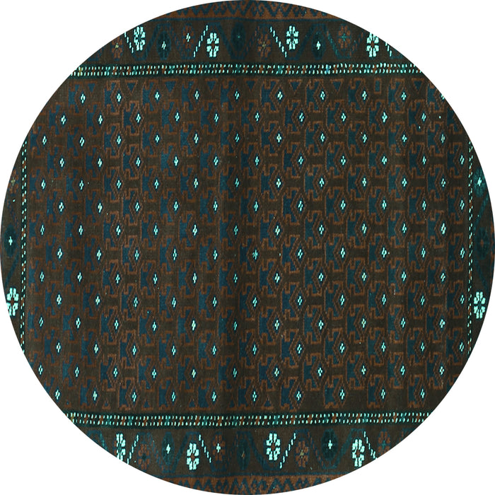 Round Southwestern Turquoise Country Rug, tr1771turq