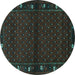 Round Machine Washable Southwestern Turquoise Country Area Rugs, wshtr1771turq