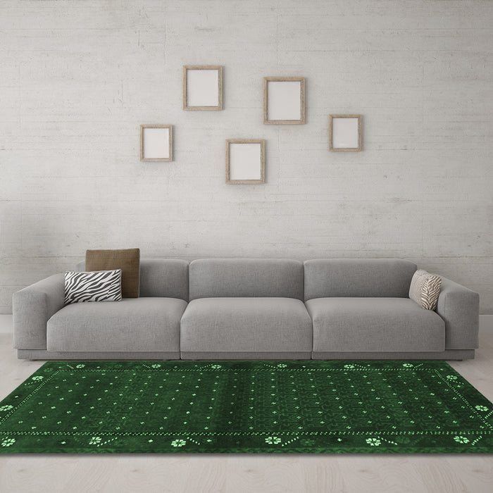 Machine Washable Southwestern Emerald Green Country Area Rugs in a Living Room,, wshtr1771emgrn