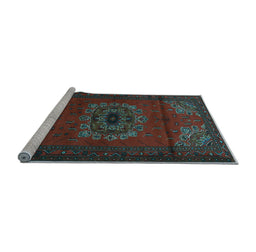 Sideview of Machine Washable Medallion Light Blue Traditional Rug, wshtr1772lblu