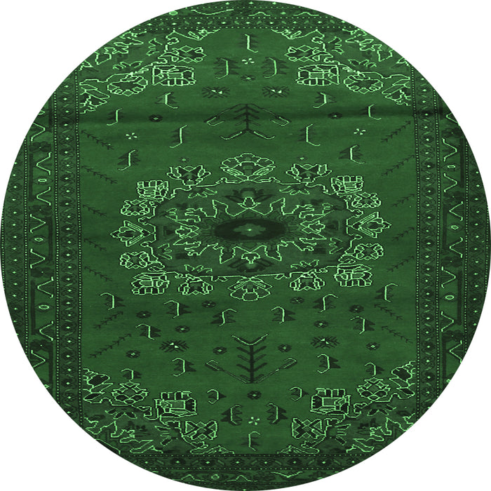 Round Machine Washable Medallion Emerald Green Traditional Area Rugs, wshtr1772emgrn