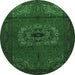 Round Machine Washable Medallion Emerald Green Traditional Area Rugs, wshtr1772emgrn